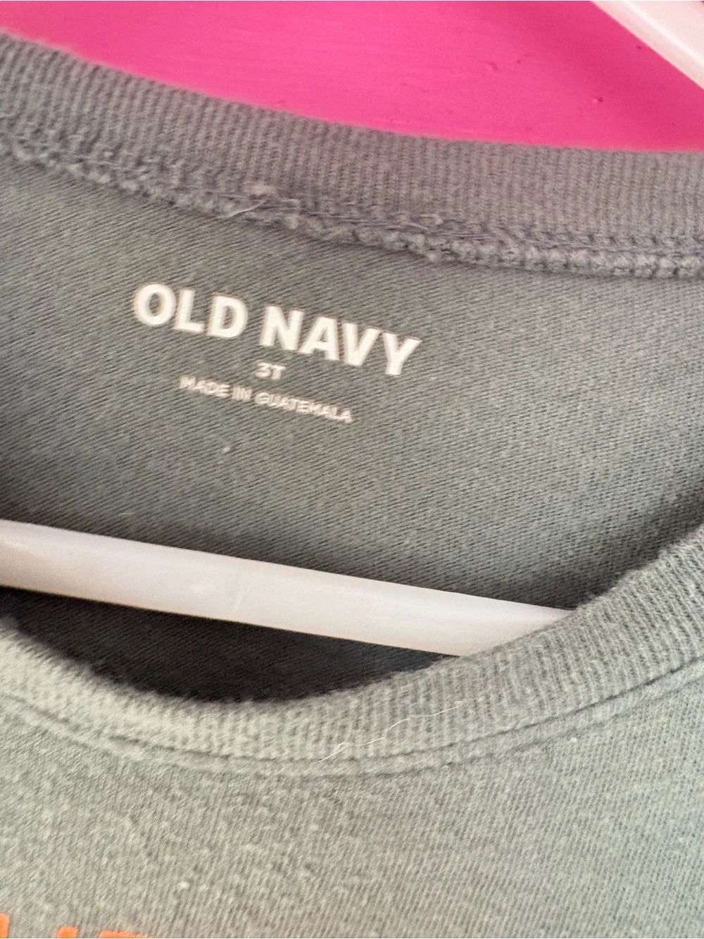 Old Navy Gray Long-Sleeve Tee with Orange Raccoon Graphic